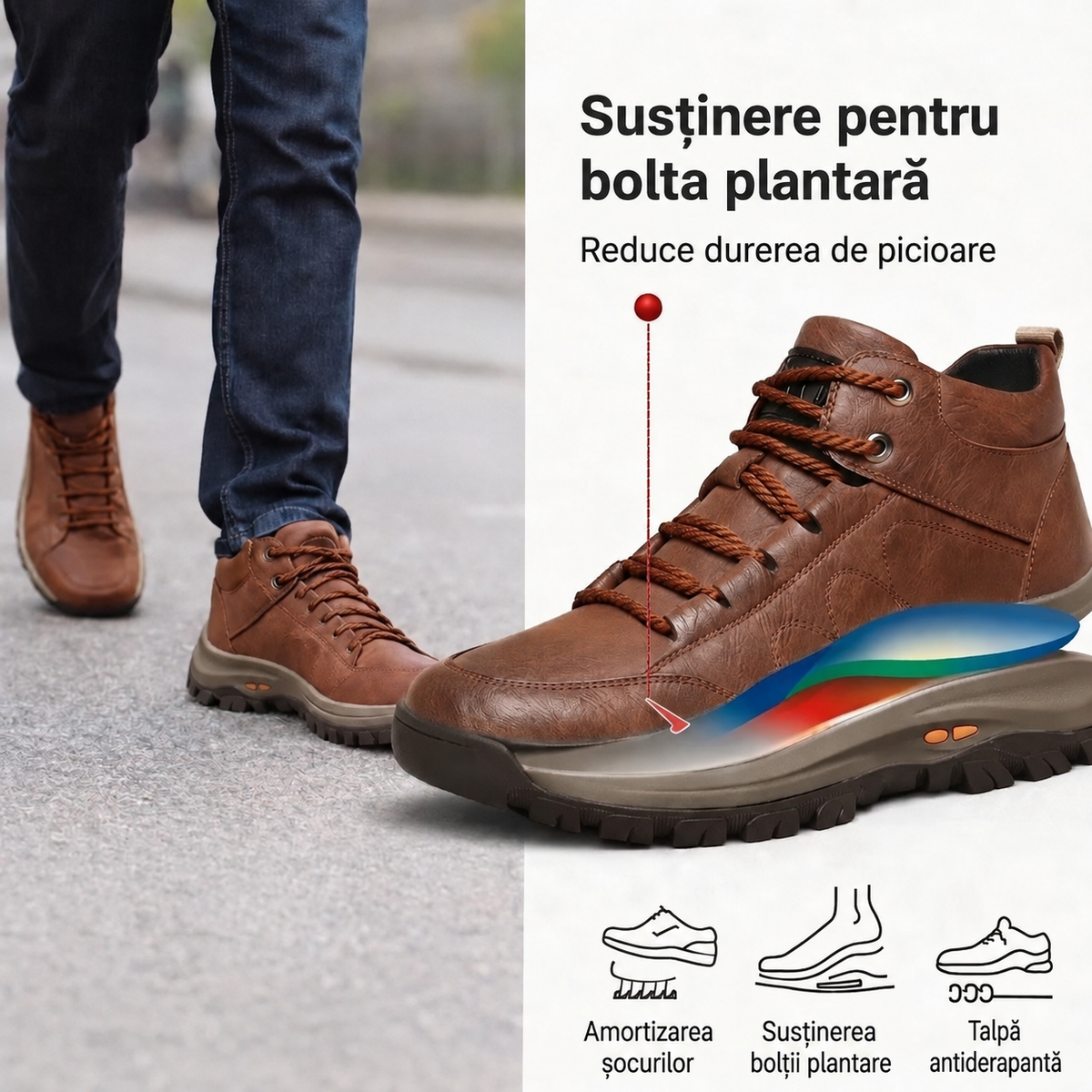 ⏰Ultima zi! Reducere 70%⏰ Pantofi ortopedici australieni autentici, confecționați din piele de vițel 👞 Suport pentru bolta plantară - ameliorează durerile de spate, articulații și picioare. ✅